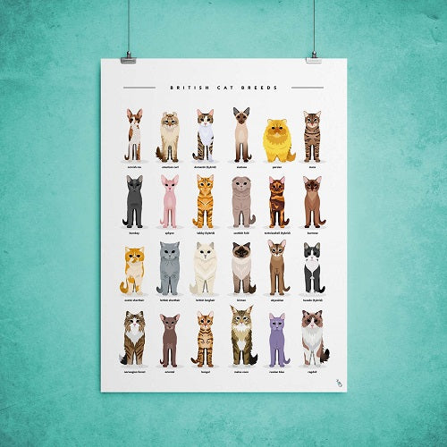 Cat breeds art print gift