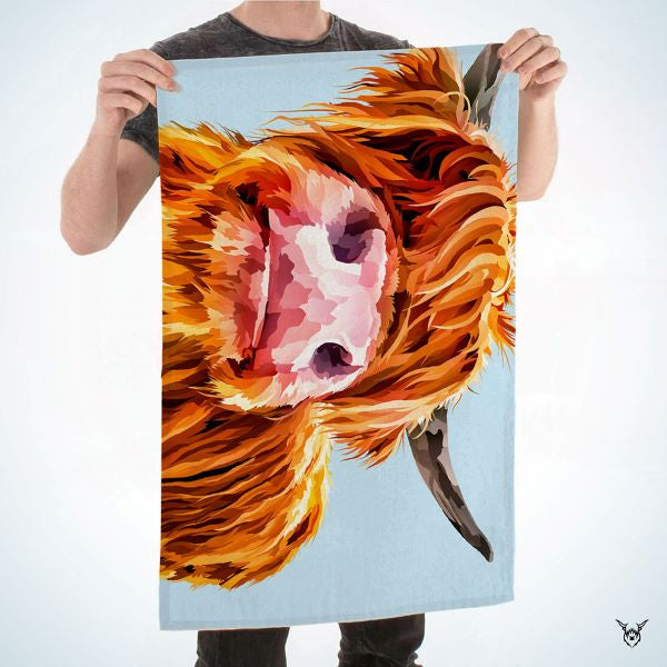 highland cow tea towel