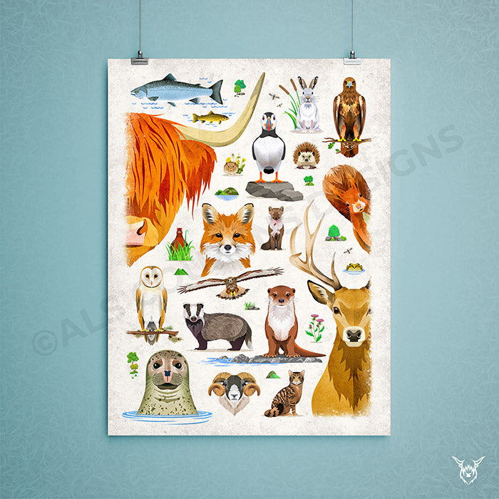 scottish wildlife animal print