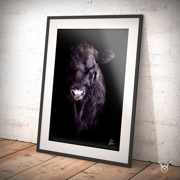aberdeen angus black bull painting art print