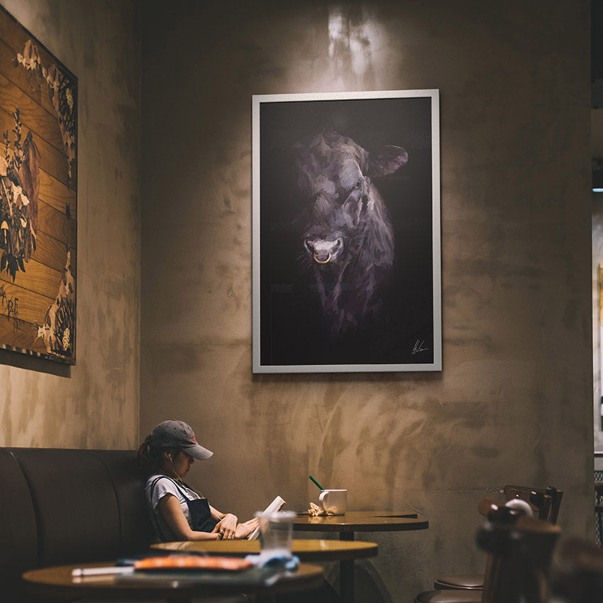 aberdeen angus black bull painting art print