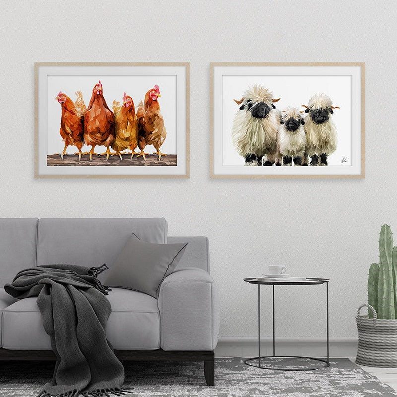 chicken sheep art painting art print
