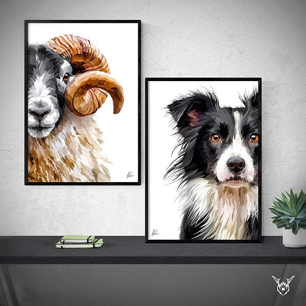 Sheep dog painting set of two